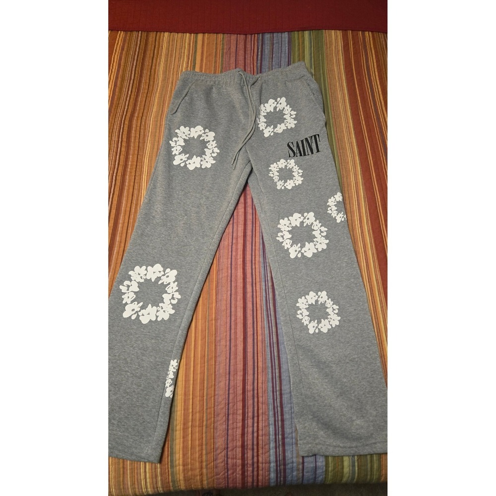 RGSTR Saint Floral Wreath Sweatpants Heather Grey Mens Large Streetwear Joggers